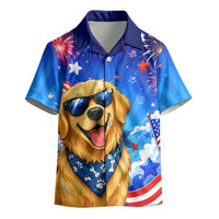 My Dog Is A Democrat Golden Retriever Kid Hawaiian Shirt Patriotic American Fireworks Cute Cartoon Dog