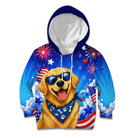 My Dog Is A Democrat Golden Retriever Kid Hoodie Patriotic American Fireworks Cute Cartoon Dog