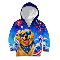 My Dog Is A Democrat Golden Retriever Kid Hoodie Patriotic American Fireworks Cute Cartoon Dog