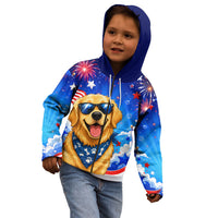 My Dog Is A Democrat Golden Retriever Kid Hoodie Patriotic American Fireworks Cute Cartoon Dog
