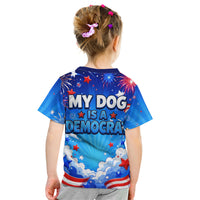 My Dog Is A Democrat Golden Retriever Kid T Shirt Patriotic American Fireworks Cute Cartoon Dog