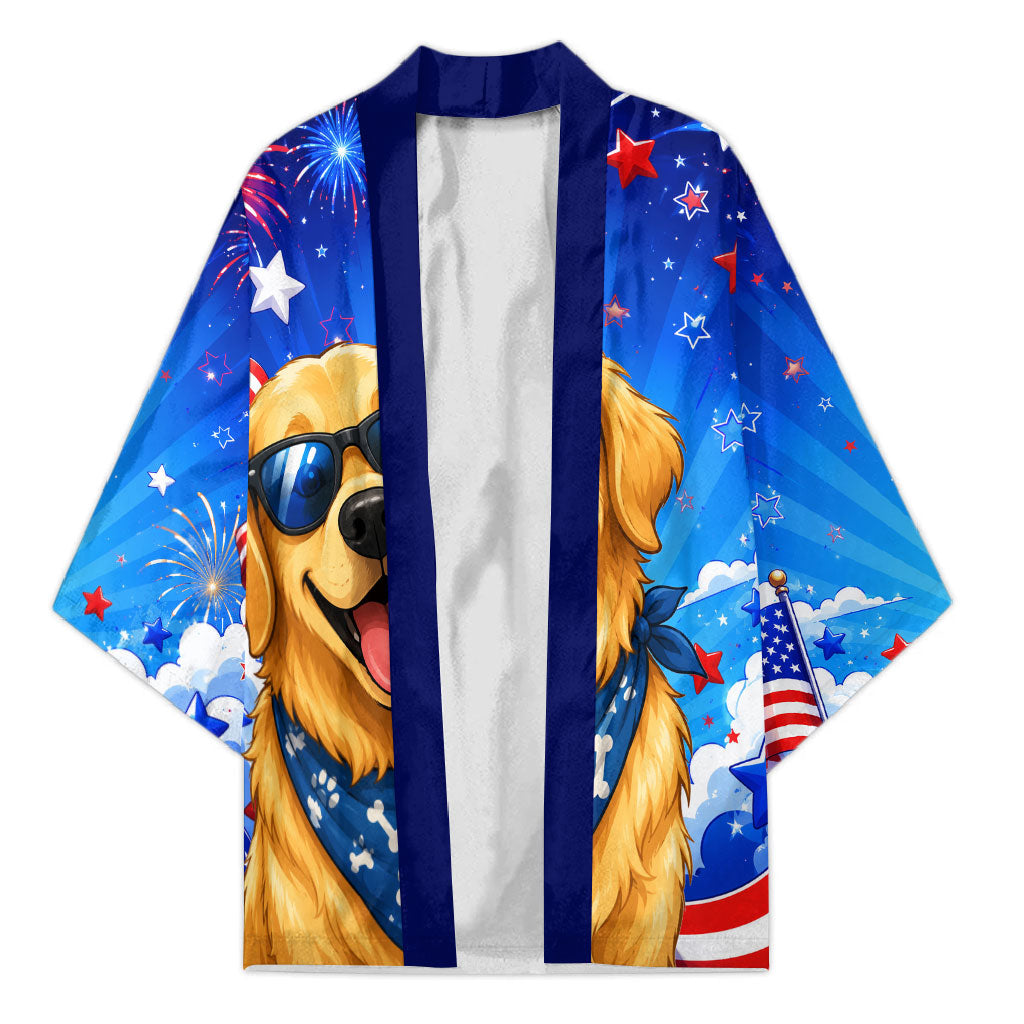 My Dog Is A Democrat Golden Retriever Kimono Patriotic American Fireworks Cute Cartoon Dog