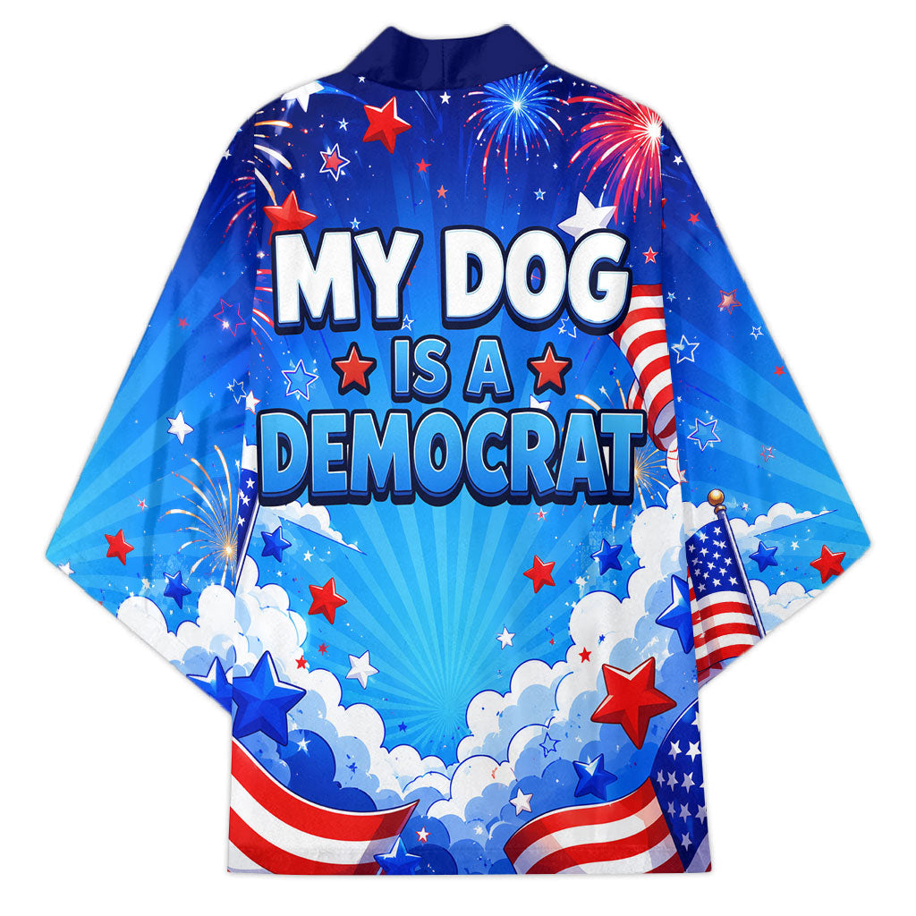 My Dog Is A Democrat Golden Retriever Kimono Patriotic American Fireworks Cute Cartoon Dog