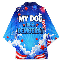 My Dog Is A Democrat Golden Retriever Kimono Patriotic American Fireworks Cute Cartoon Dog