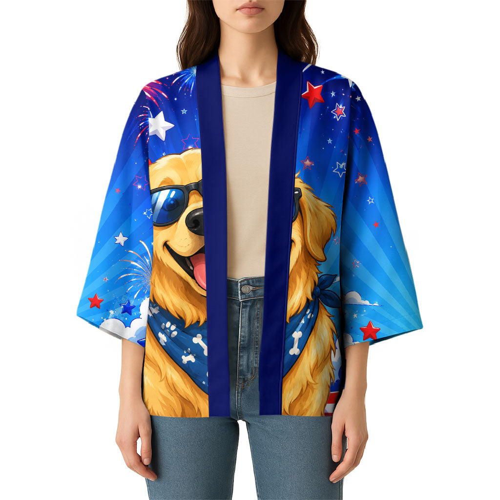 My Dog Is A Democrat Golden Retriever Kimono Patriotic American Fireworks Cute Cartoon Dog