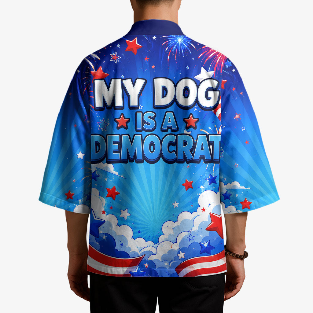 My Dog Is A Democrat Golden Retriever Kimono Patriotic American Fireworks Cute Cartoon Dog