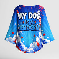 My Dog Is A Democrat Golden Retriever Kimono Sleeve Blouse Patriotic American Fireworks Cute Cartoon Dog