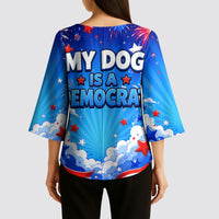 My Dog Is A Democrat Golden Retriever Kimono Sleeve Blouse Patriotic American Fireworks Cute Cartoon Dog