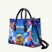 My Dog Is A Democrat Golden Retriever Leather Bag Patriotic American Fireworks Cute Cartoon Dog