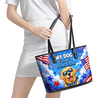 My Dog Is A Democrat Golden Retriever Leather Tote Bag Patriotic American Fireworks Cute Cartoon Dog