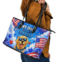 My Dog Is A Democrat Golden Retriever Leather Tote Bag Patriotic American Fireworks Cute Cartoon Dog