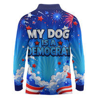 My Dog Is A Democrat Golden Retriever Long Sleeve Polo Shirt Patriotic American Fireworks Cute Cartoon Dog