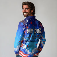 My Dog Is A Democrat Golden Retriever Long Sleeve Polo Shirt Patriotic American Fireworks Cute Cartoon Dog