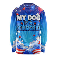 My Dog Is A Democrat Golden Retriever Long Sleeve Shirt Patriotic American Fireworks Cute Cartoon Dog