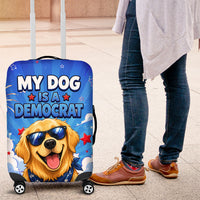 My Dog Is A Democrat Golden Retriever Luggage Cover Patriotic American Fireworks Cute Cartoon Dog