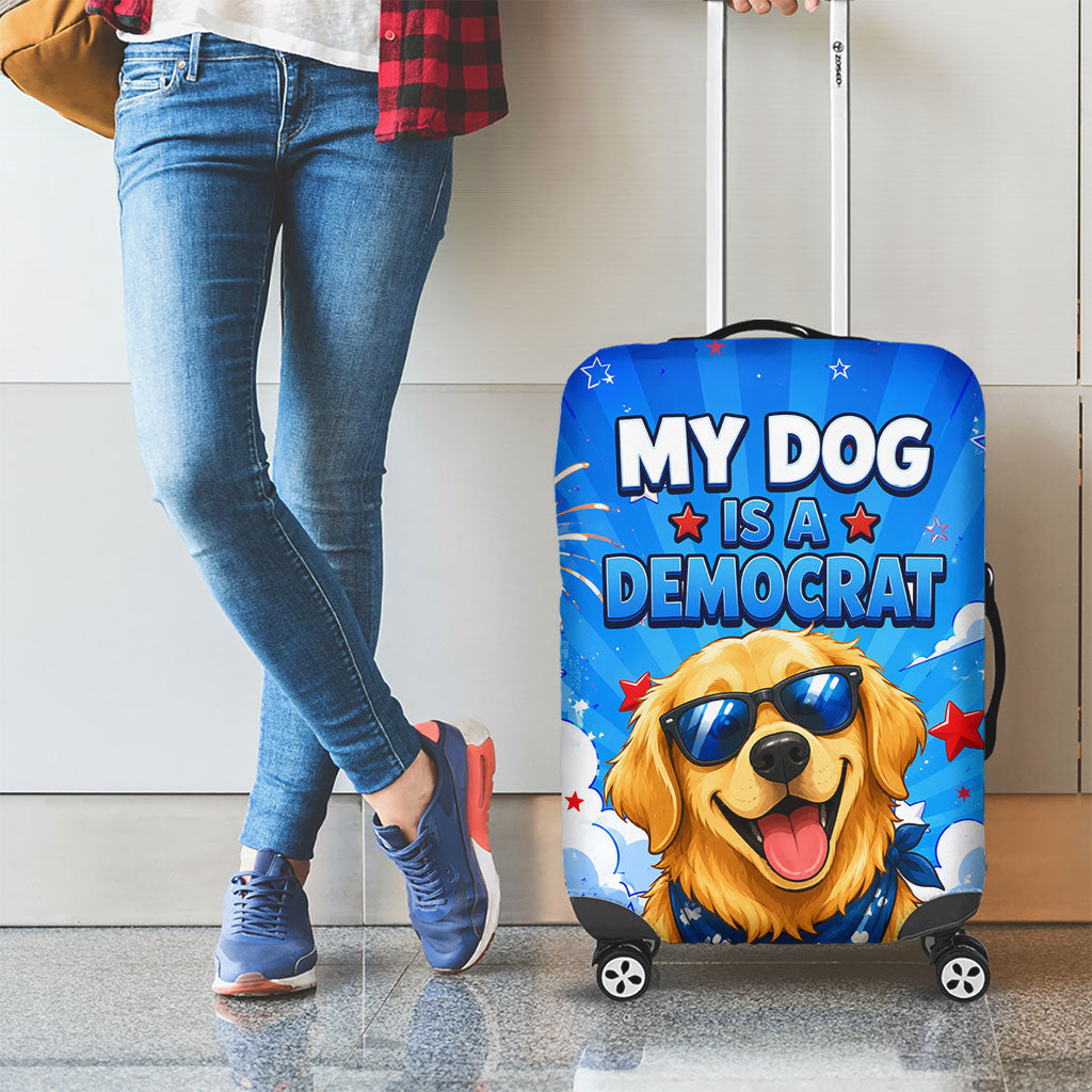 My Dog Is A Democrat Golden Retriever Luggage Cover Patriotic American Fireworks Cute Cartoon Dog