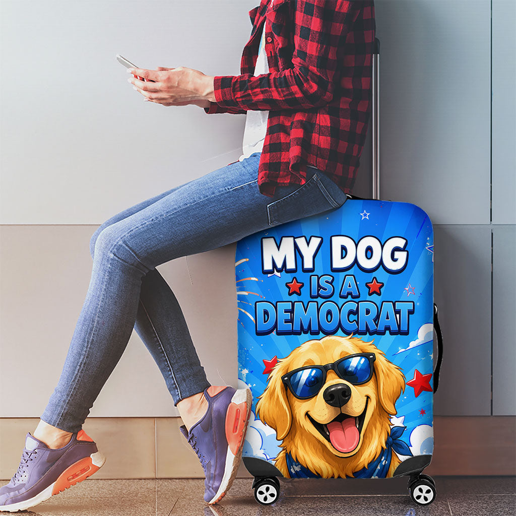 My Dog Is A Democrat Golden Retriever Luggage Cover Patriotic American Fireworks Cute Cartoon Dog