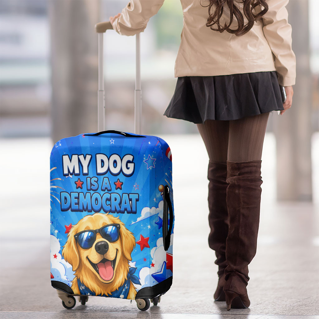 My Dog Is A Democrat Golden Retriever Luggage Cover Patriotic American Fireworks Cute Cartoon Dog