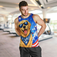 My Dog Is A Democrat Golden Retriever Men Tank Top Patriotic American Fireworks Cute Cartoon Dog