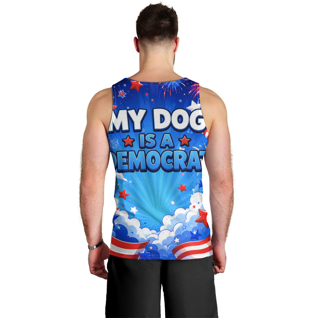 My Dog Is A Democrat Golden Retriever Men Tank Top Patriotic American Fireworks Cute Cartoon Dog
