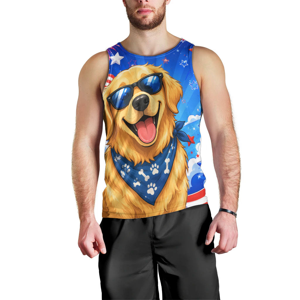 My Dog Is A Democrat Golden Retriever Men Tank Top Patriotic American Fireworks Cute Cartoon Dog