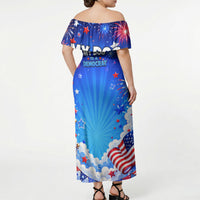 My Dog Is A Democrat Golden Retriever Off Shoulder Maxi Dress Patriotic American Fireworks Cute Cartoon Dog