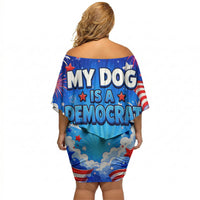 My Dog Is A Democrat Golden Retriever Off Shoulder Short Dress Patriotic American Fireworks Cute Cartoon Dog