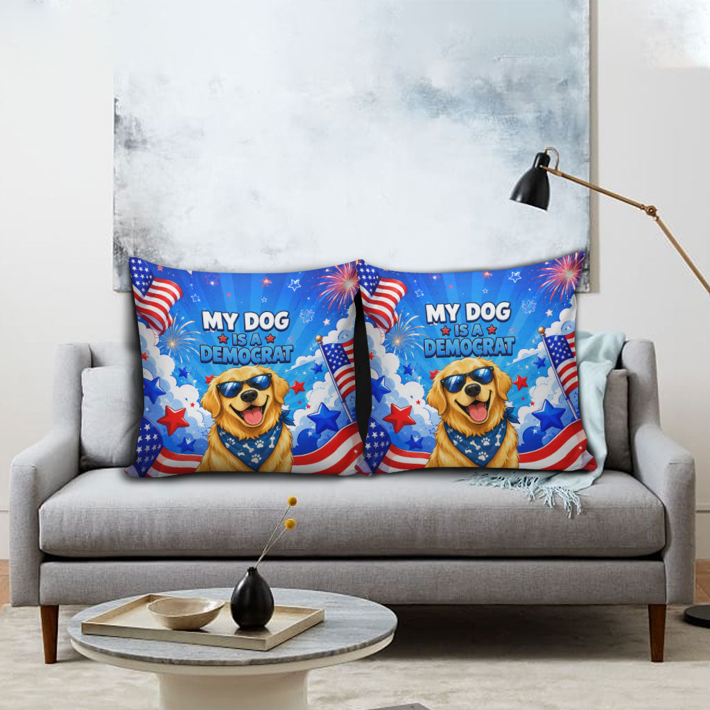 My Dog Is A Democrat Golden Retriever Pillow Cover Patriotic American Fireworks Cute Cartoon Dog