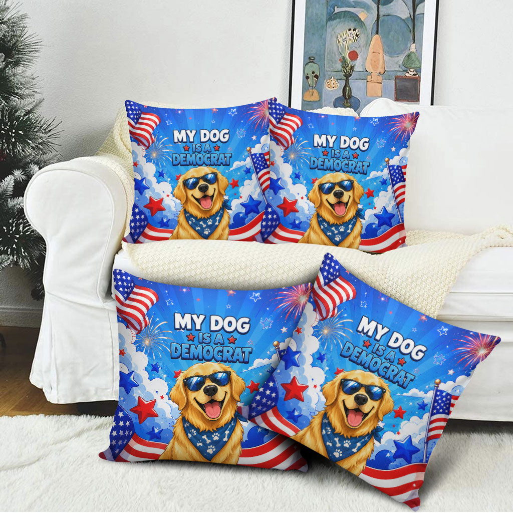 My Dog Is A Democrat Golden Retriever Pillow Cover Patriotic American Fireworks Cute Cartoon Dog