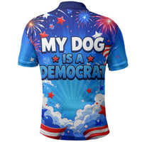 My Dog Is A Democrat Golden Retriever Polo Shirt Patriotic American Fireworks Cute Cartoon Dog