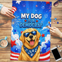 My Dog Is A Democrat Golden Retriever Puzzle Patriotic American Fireworks Cute Cartoon Dog