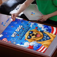 My Dog Is A Democrat Golden Retriever Puzzle Patriotic American Fireworks Cute Cartoon Dog