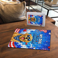 My Dog Is A Democrat Golden Retriever Puzzle Patriotic American Fireworks Cute Cartoon Dog