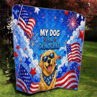 My Dog Is A Democrat Golden Retriever Quilt Patriotic American Fireworks Cute Cartoon Dog