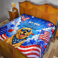 My Dog Is A Democrat Golden Retriever Quilt Patriotic American Fireworks Cute Cartoon Dog