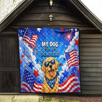 My Dog Is A Democrat Golden Retriever Quilt Patriotic American Fireworks Cute Cartoon Dog