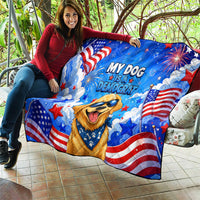 My Dog Is A Democrat Golden Retriever Quilt Patriotic American Fireworks Cute Cartoon Dog