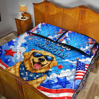 My Dog Is A Democrat Golden Retriever Quilt Bed Set Patriotic American Fireworks Cute Cartoon Dog
