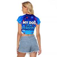 My Dog Is A Democrat Golden Retriever Raglan Cropped T Shirt Patriotic American Fireworks Cute Cartoon Dog