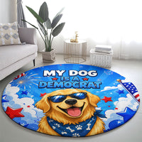 My Dog Is A Democrat Golden Retriever Round Carpet Patriotic American Fireworks Cute Cartoon Dog
