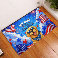 My Dog Is A Democrat Golden Retriever Rubber Doormat Patriotic American Fireworks Cute Cartoon Dog