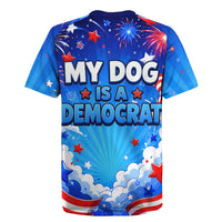 My Dog Is A Democrat Golden Retriever Rugby Jersey Patriotic American Fireworks Cute Cartoon Dog