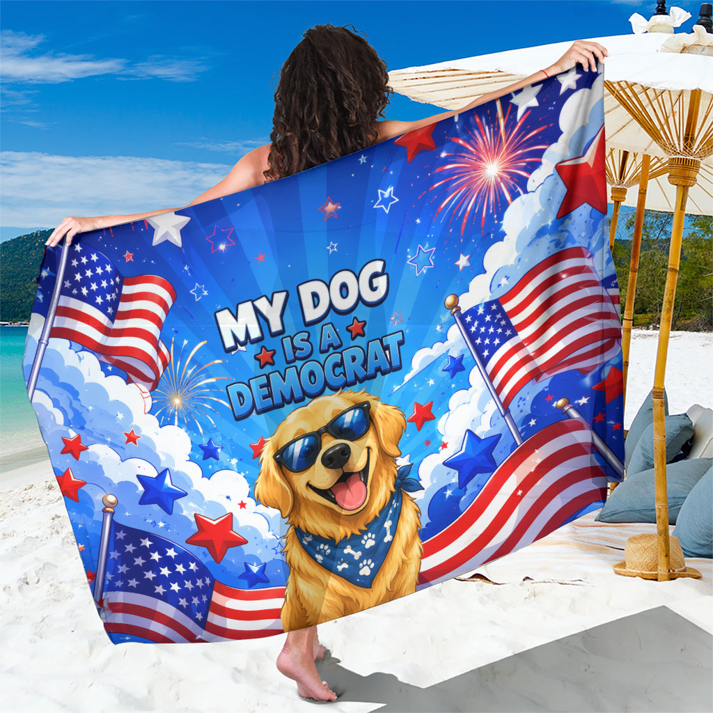 My Dog Is A Democrat Golden Retriever Sarong Patriotic American Fireworks Cute Cartoon Dog
