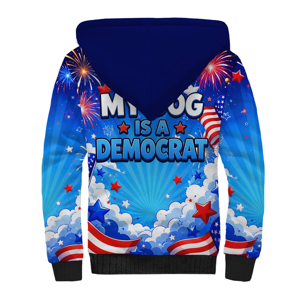My Dog Is A Democrat Golden Retriever Sherpa Hoodie Patriotic American Fireworks Cute Cartoon Dog