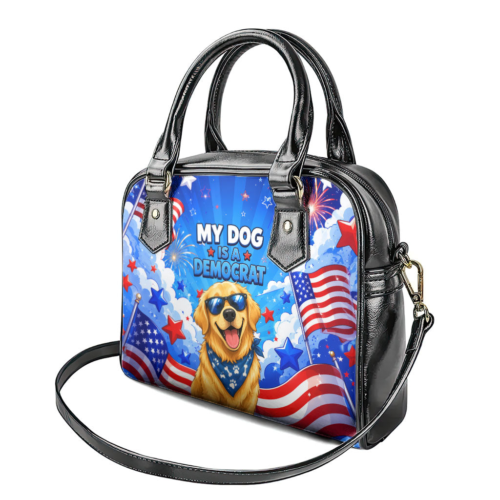 My Dog Is A Democrat Golden Retriever Shoulder Handbag Patriotic American Fireworks Cute Cartoon Dog