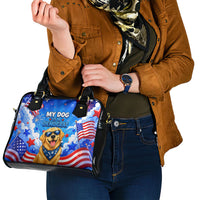 My Dog Is A Democrat Golden Retriever Shoulder Handbag Patriotic American Fireworks Cute Cartoon Dog