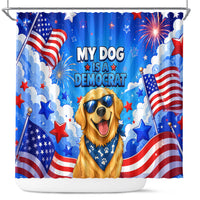 My Dog Is A Democrat Golden Retriever Shower Curtain Patriotic American Fireworks Cute Cartoon Dog