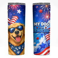 My Dog Is A Democrat Golden Retriever Skinny Tumbler Patriotic American Fireworks Cute Cartoon Dog