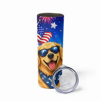 My Dog Is A Democrat Golden Retriever Skinny Tumbler Patriotic American Fireworks Cute Cartoon Dog