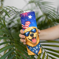 My Dog Is A Democrat Golden Retriever Skinny Tumbler Patriotic American Fireworks Cute Cartoon Dog